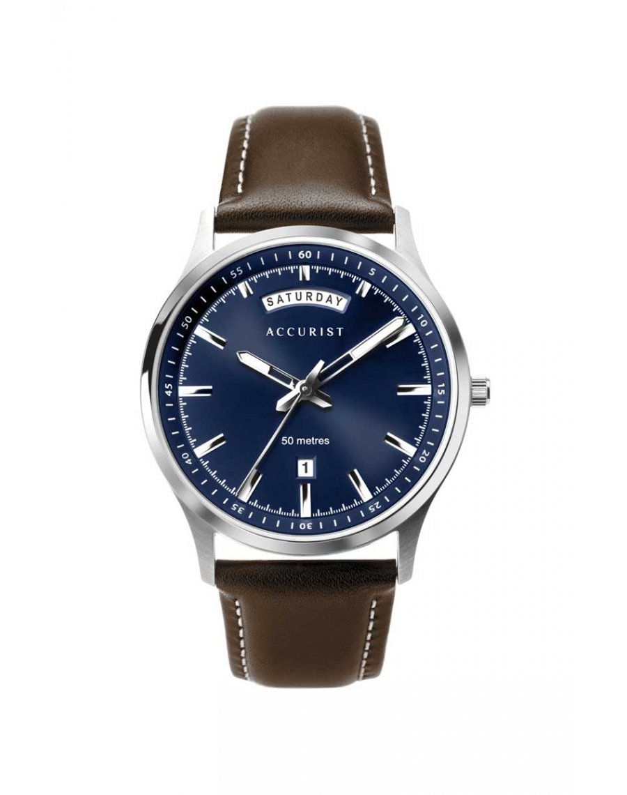 Accurist Blue Dial With Brown Strap Accurist Mens Outerbanks Round