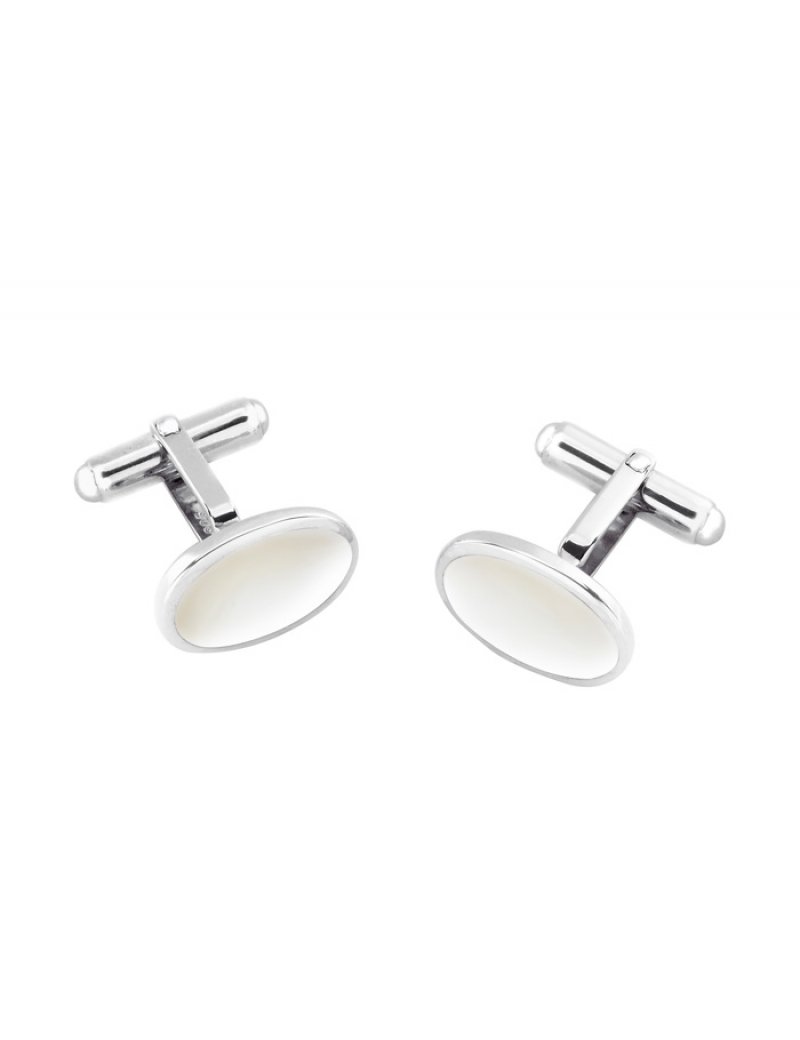 Silver & White Mother of Pearl Oval Cufflinks | T T Jewellers