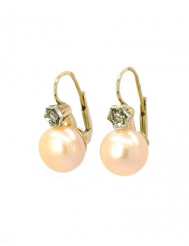 14K Yellow Gold Vintage Pearl & Diamond Hoop Earrings