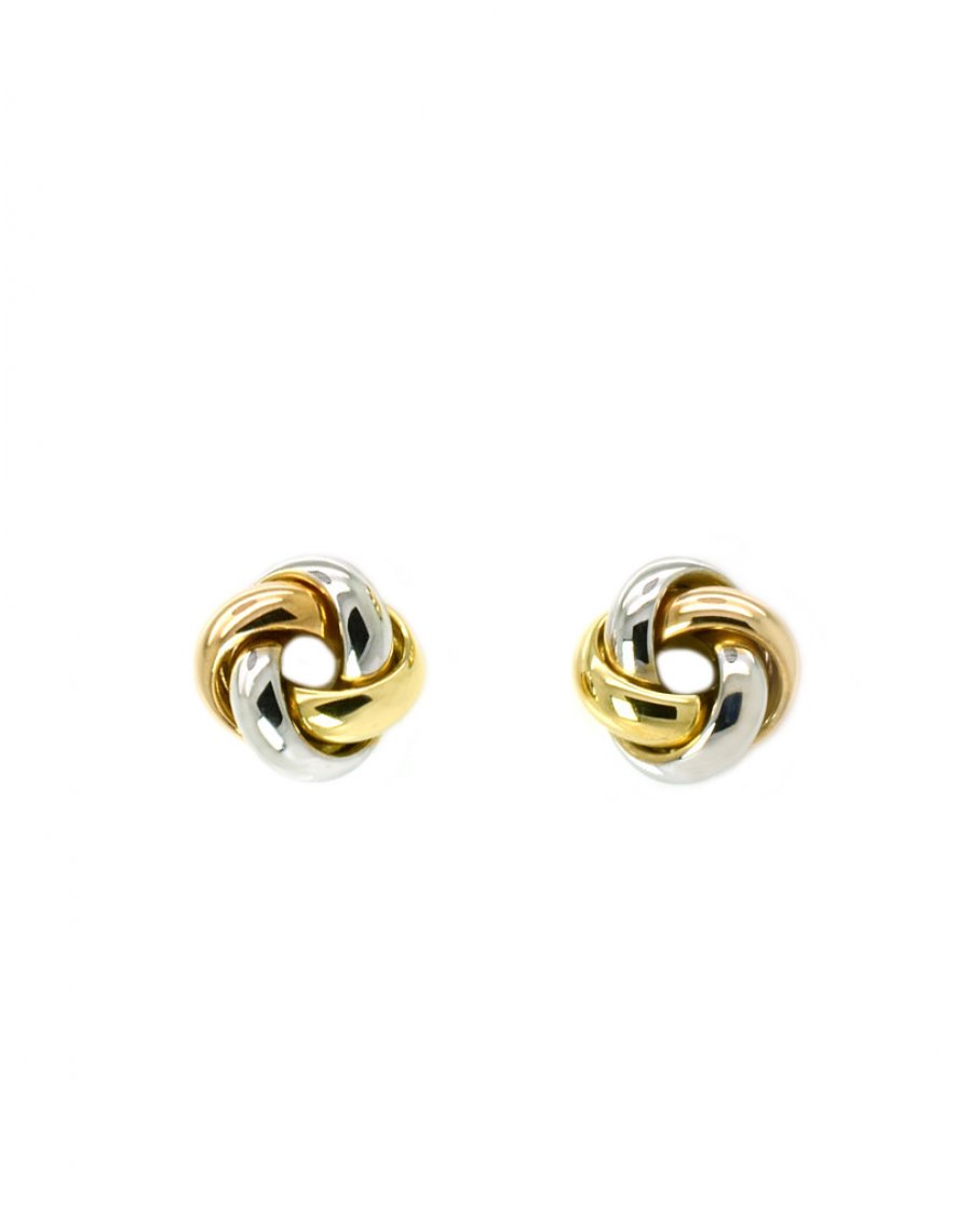 18ct Three-Tone Gold Knot Stud Earrings | T T Jewellers