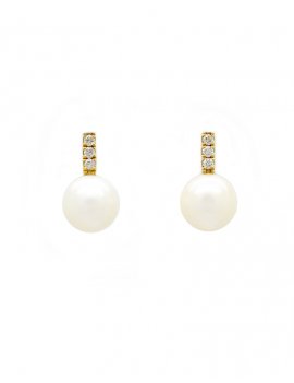 18ct Gold Freshwater Pearl & Diamond Earrings