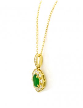 18ct Gold  Diamond Emerald Halo Pendant