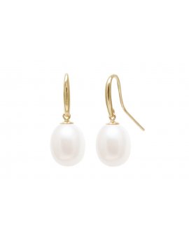 9ct Yellow Gold Cultured River Pearl 9-10mm Drop Earrings