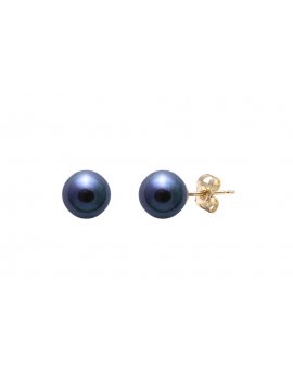 9ct Yellow Gold Black Cultured River Pearl 7-7.5mm Stud Earrings