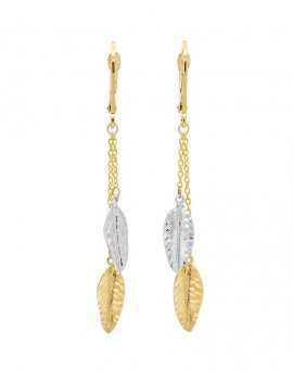 9ct 2-Tone Gold Feather Drop Earrings