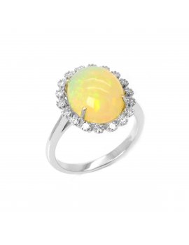 18ct White Gold Opal & Diamond Cocktail Ring