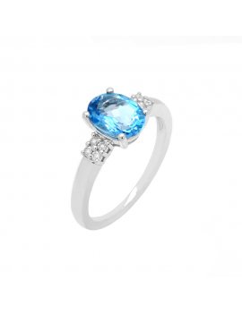 9ct White Gold Diamond Blue Topaz Ring
