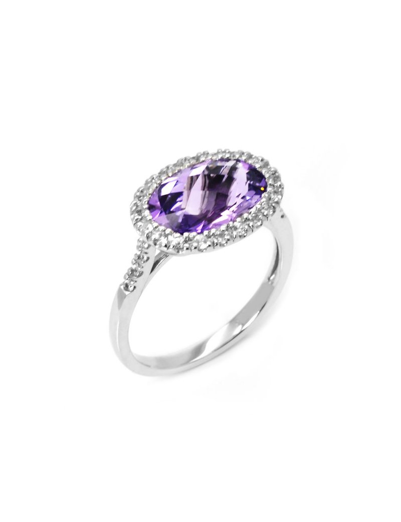 9ct White Gold Amethyst & White Sapphire Cocktail Ring| T T Jewellers