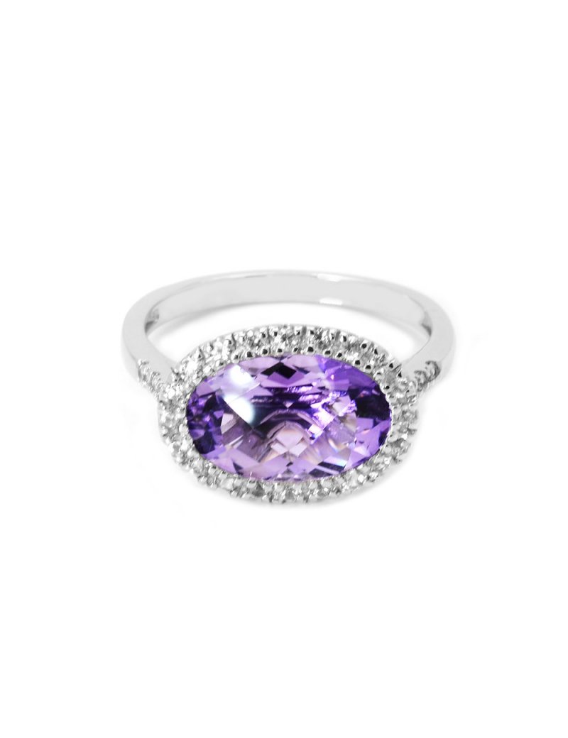 9ct White Gold Amethyst & White Sapphire Cocktail Ring| T T Jewellers