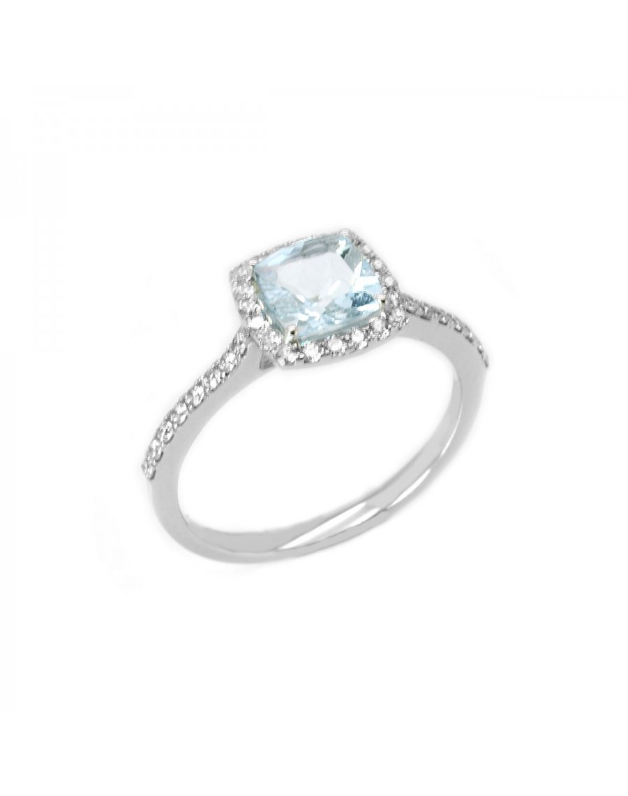 18ct White Gold Aquamarine & Diamond Ring | T T Jewellers