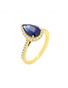 18ct Gold Diamond Sapphire Pear Shaped Halo Ring