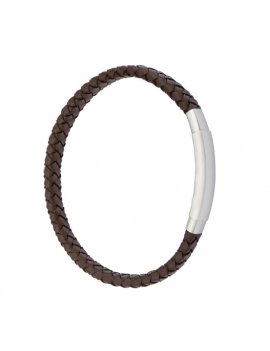Brown Leather and Stainless Steel Bracelet - FUB02