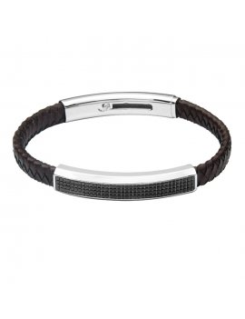 Brown Leather and Stainless Steel Bracelet - FUB19