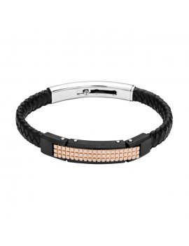 Black Leather and Stainless Steel Bracelet - FUB21