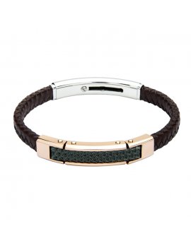 Brown Leather and Stainless Steel Bracelet - FUB23