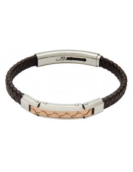 Brown Leather and Stainless Steel Bracelet - FUB27