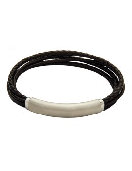 Black Leather and Stainless Steel Bracelet - FUB42