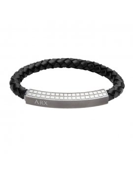 Black Leather and Stainless Steel Bracelet - INB37