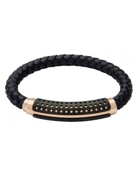 Black Leather and Stainless Steel Bracelet - INB43