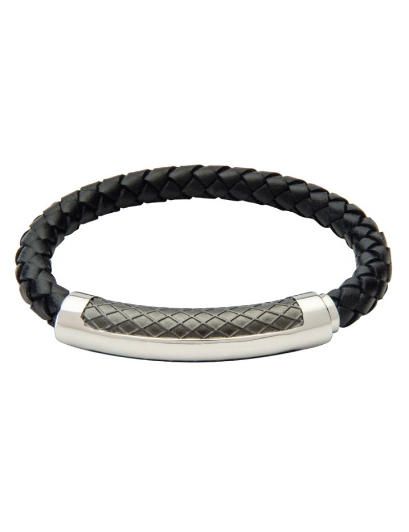 Black Leather and Stainless Steel Bracelet | Jos Von Arx