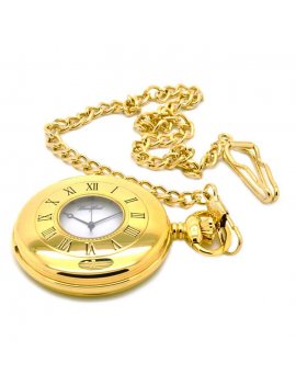 Roman Numerals Gold Plated Quartz Open Pocket Watch