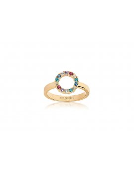 Sif Jakobs Ring Biella Piccolo - 18K Gold Plated With Multicoloured Zirconia
