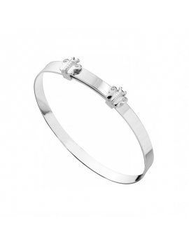 Children's Silver Expandable White CZ Butterfly Baby Bangle