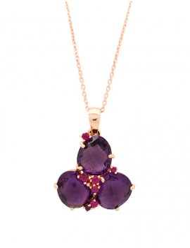 Silver Rose Gold Plated Purple Cubic Zirconia Necklace