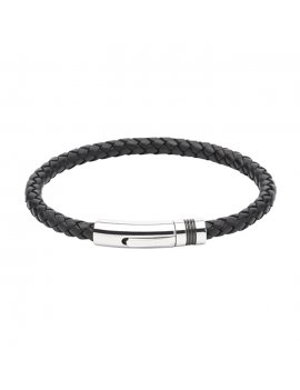 Black Leather Stainless Steel Clasp Bracelet B345BL/21CM