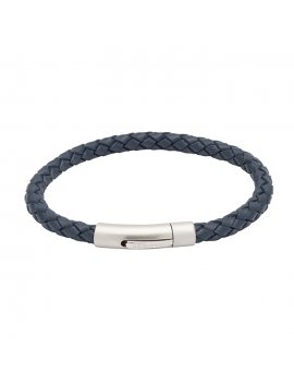 Blue Leather Matte Stainless Steel Clasp Bracelet B399BLUE/21CM