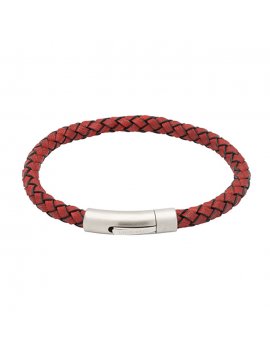 Antique Red Leather Matte Stainless Steel Clasp Bracelet B400ARE/21CM
