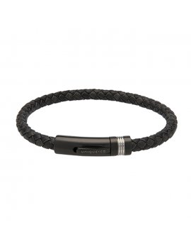Antique Black Leather Stainless Steel Clasp Bracelet B432ABL/21CM