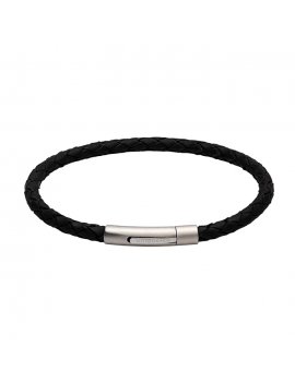 Black Slim Leather Matte Steel Clasp Bracelet B444BL/21CM