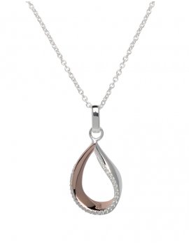 Sterling Silver and Rose Teardrop Pendant with Chain MK-684