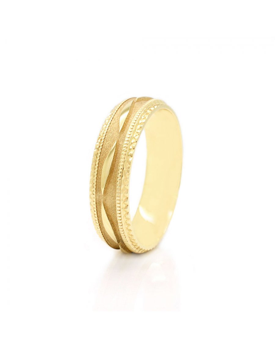 9ct Yellow Gold Diamond Cut 5mm Wedding Ring | T T Jewellers